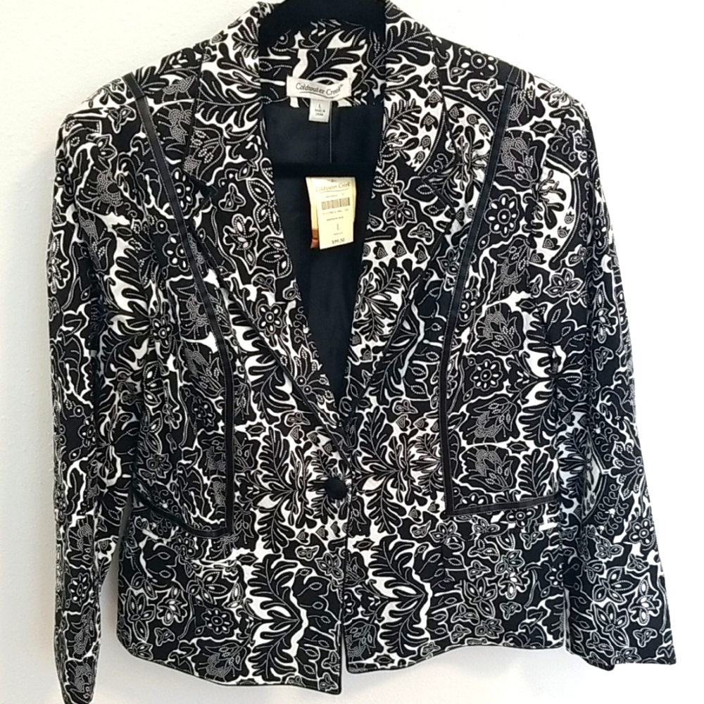 COLDWATER CREEK Vintage 2000 Marvelous Blazer Black White Large NWT